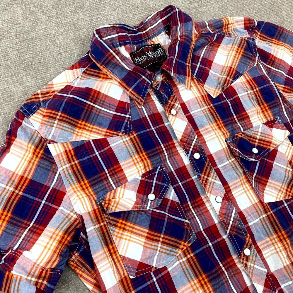 Rock & Roll Cowboy Shirt Mens Large Multicolor Pearl Snap Peaked Yoke Button Up